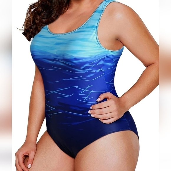Blue pattern one piece swimsuit - Picture 3 of 5